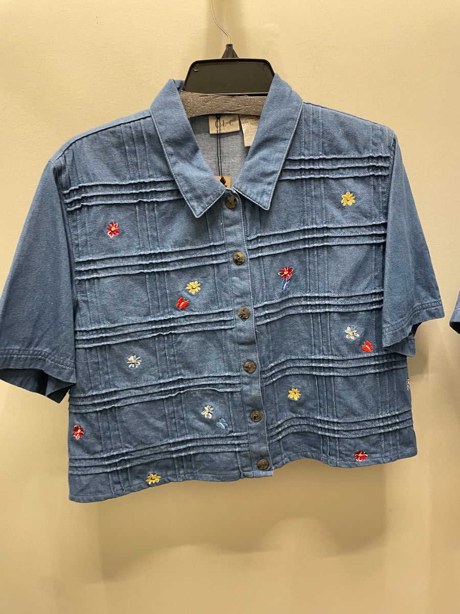 Reworked Denim Crop Button Down #210