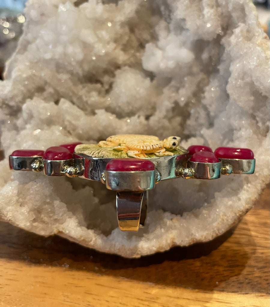 Carved Turtles Adjustable Ring