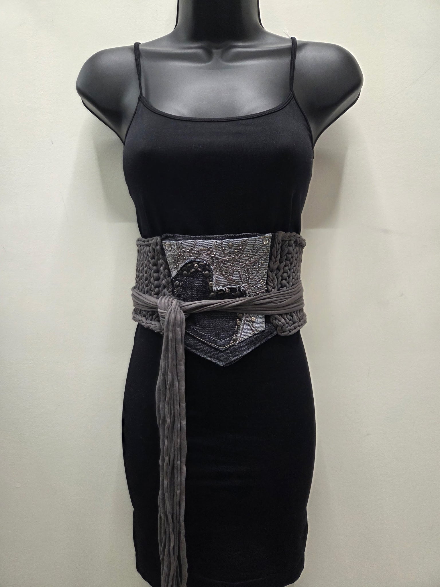 Handmade Robin Obi Pocket belt in Grey and Denim Robin Boutique