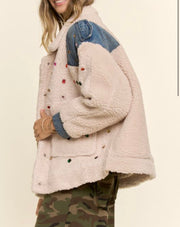 Side view of Gemstone Sherpa Denim Jacket By Davi & Dani - Robin Boutique