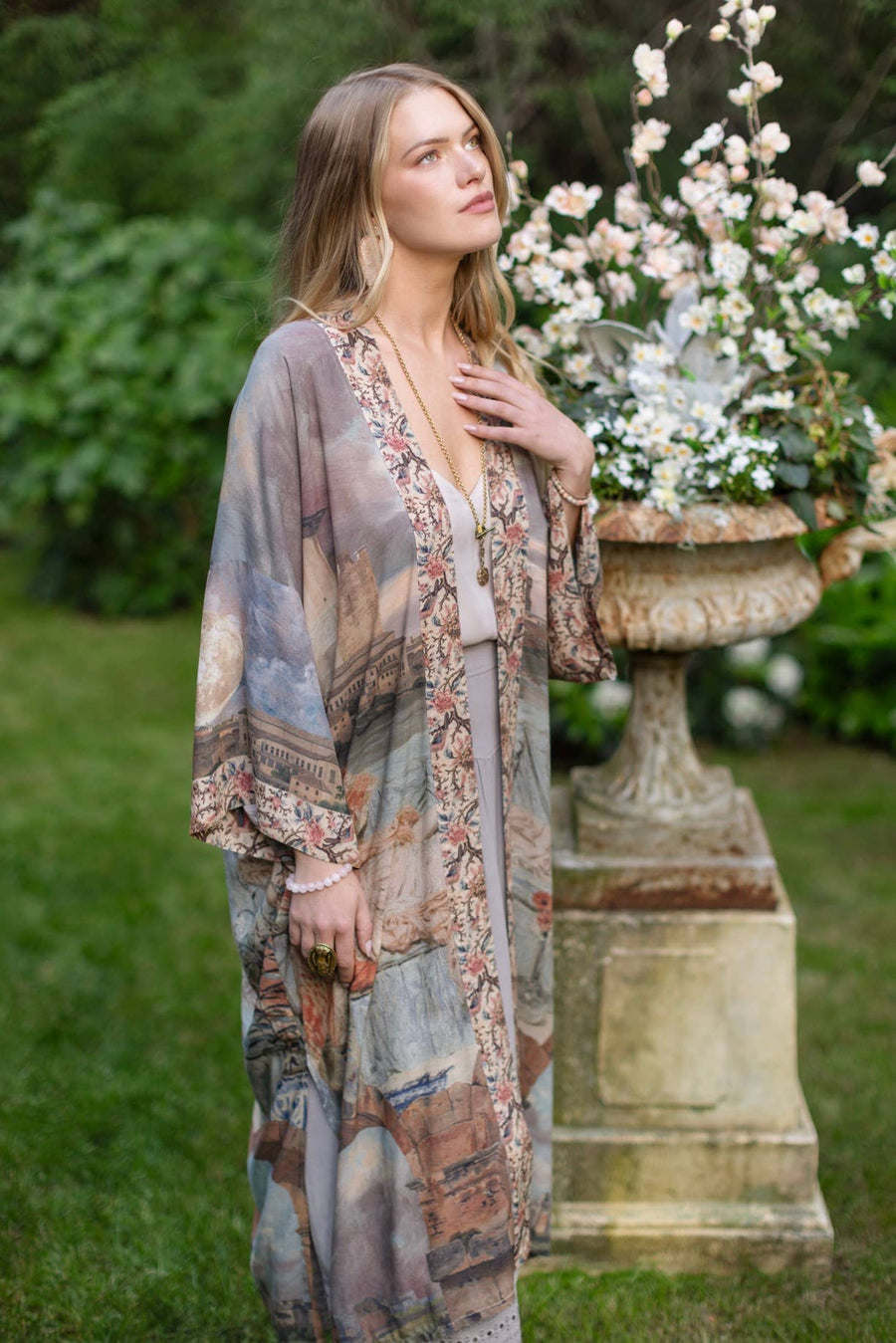 Additional view of Imaginarium Opera Duster Kimono Robe with Moon, long length from Robin Boutique.