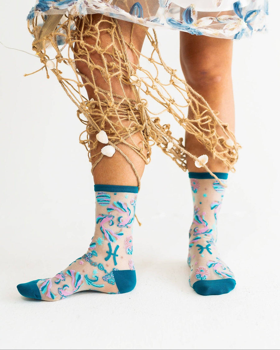 Pisces Zodiac Shimmer Sheer Crew Sock