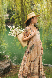 Additional view of Fable Bohéme Long Maxi Slip Dress with Blossoms, Deer & Moon from Robin Boutique.