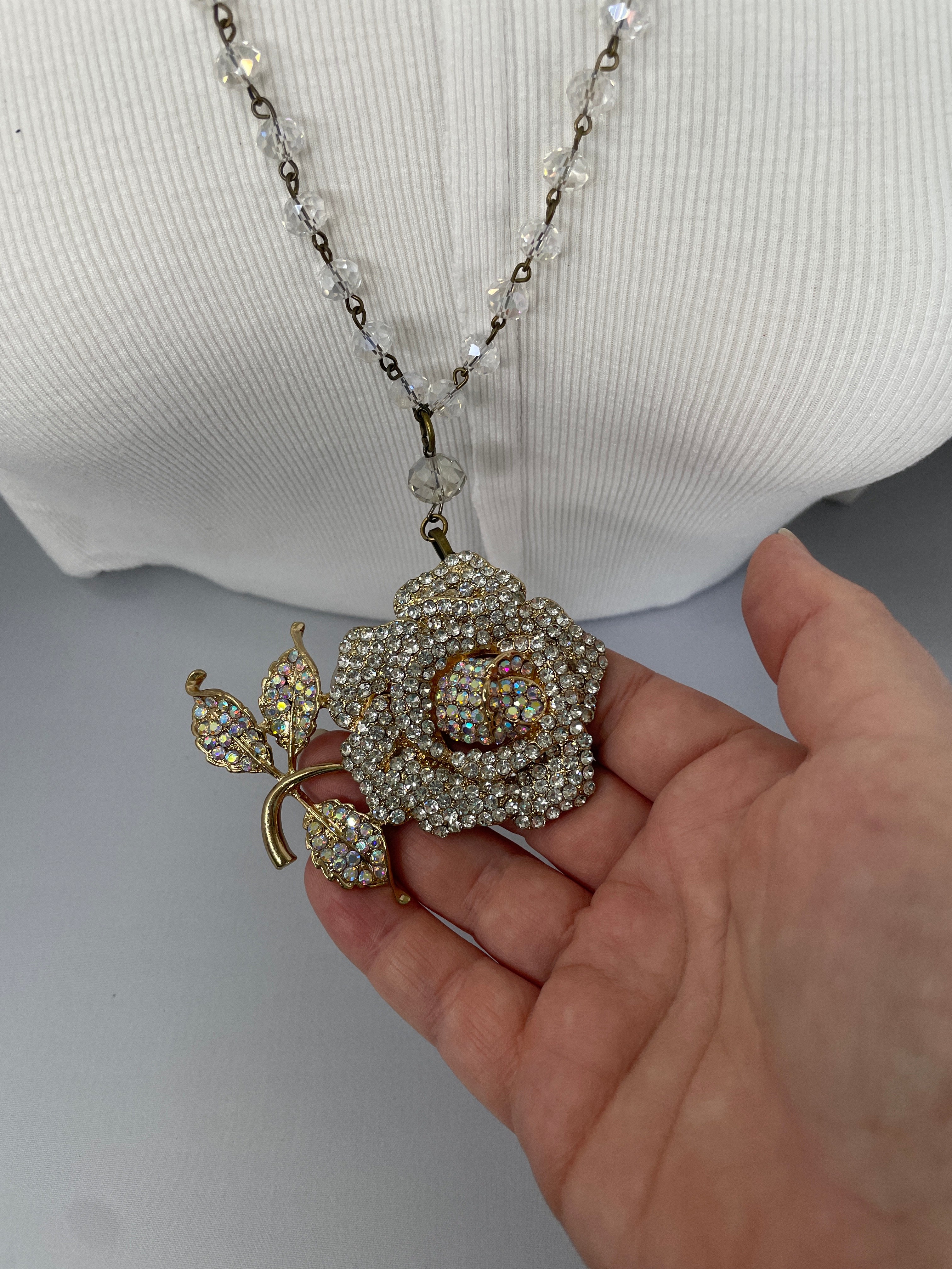 Additional view of Rhinestone Rose Necklace by Gina from Robin Boutique.