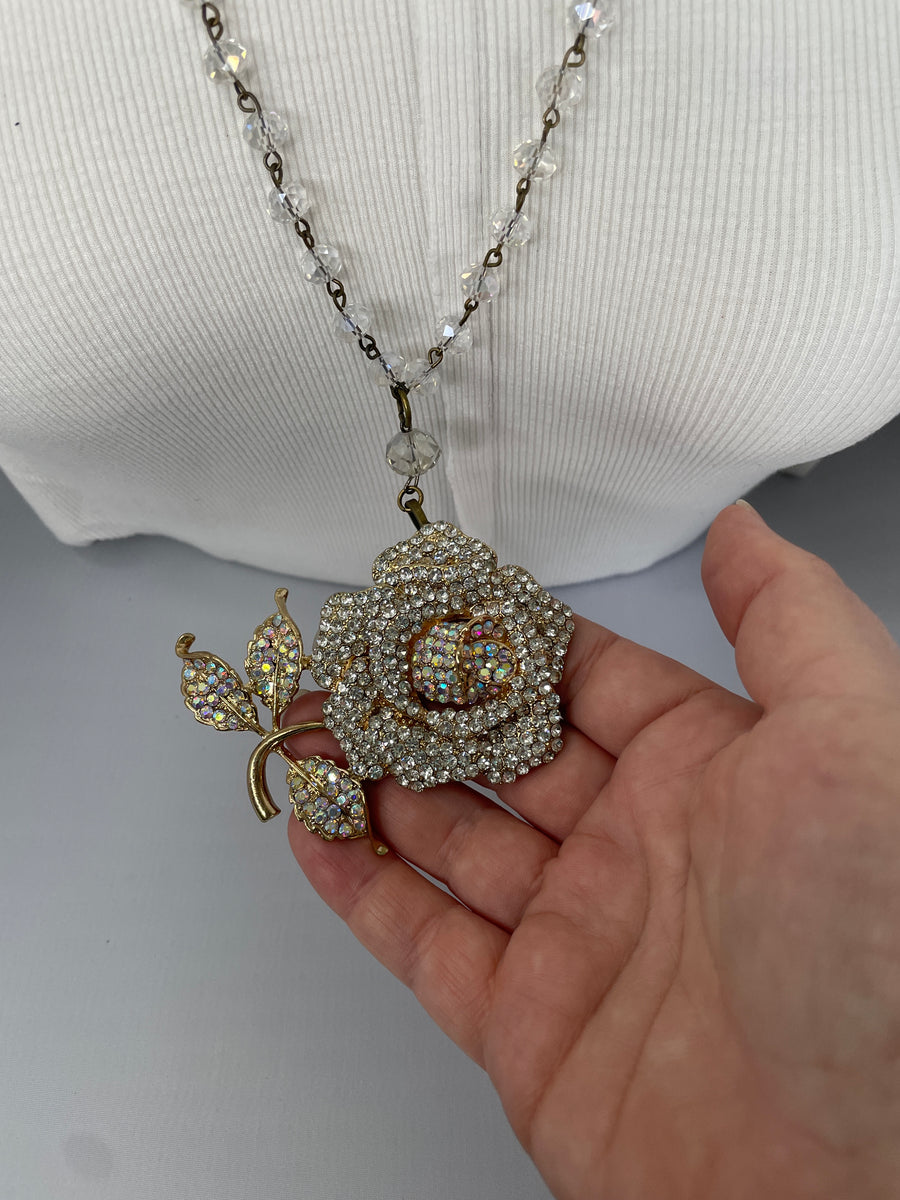Additional view of Rhinestone Rose Necklace by Gina from Robin Boutique.