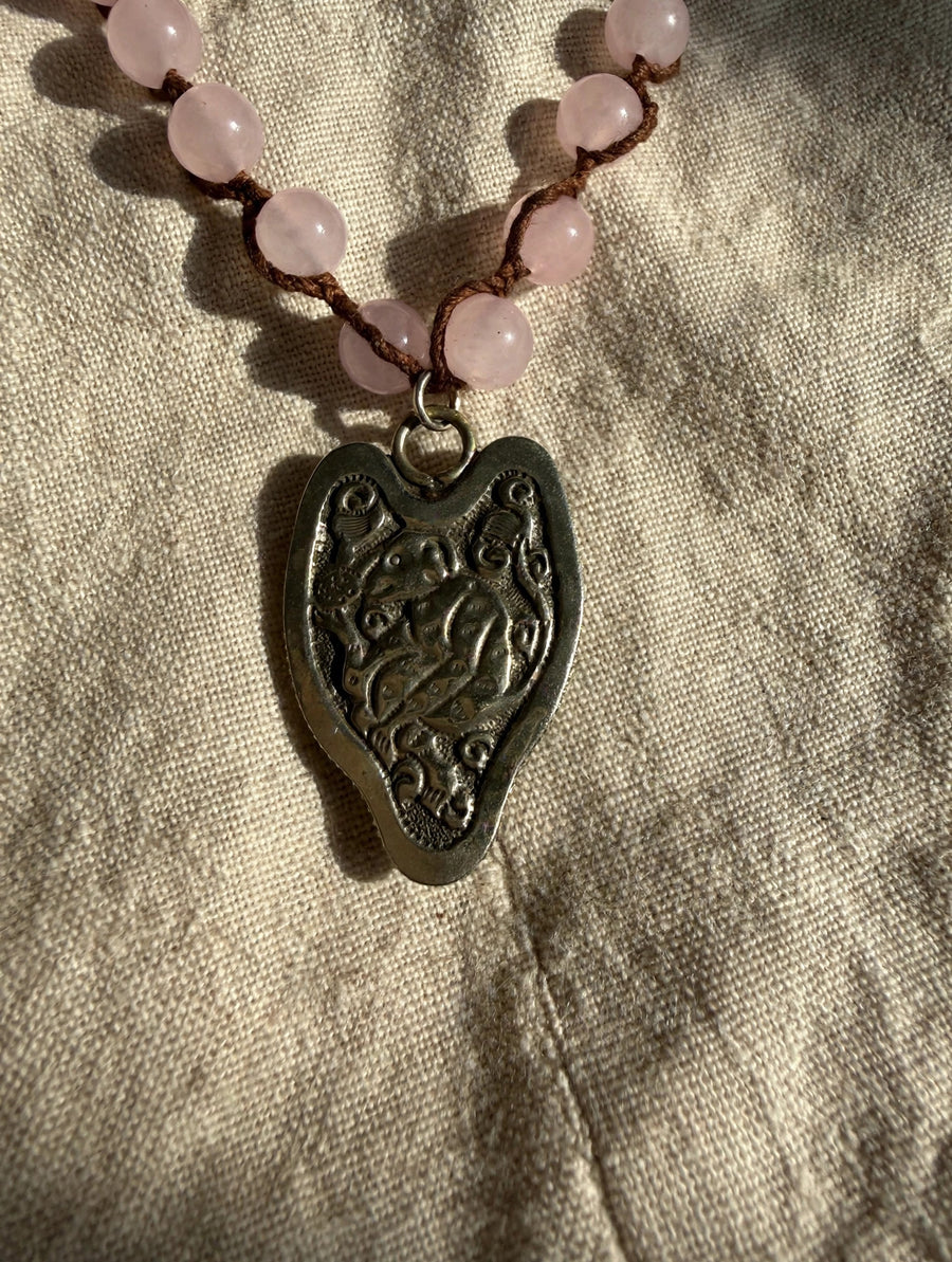 Rose Quartz Wolf Necklace by Tara Gasparian