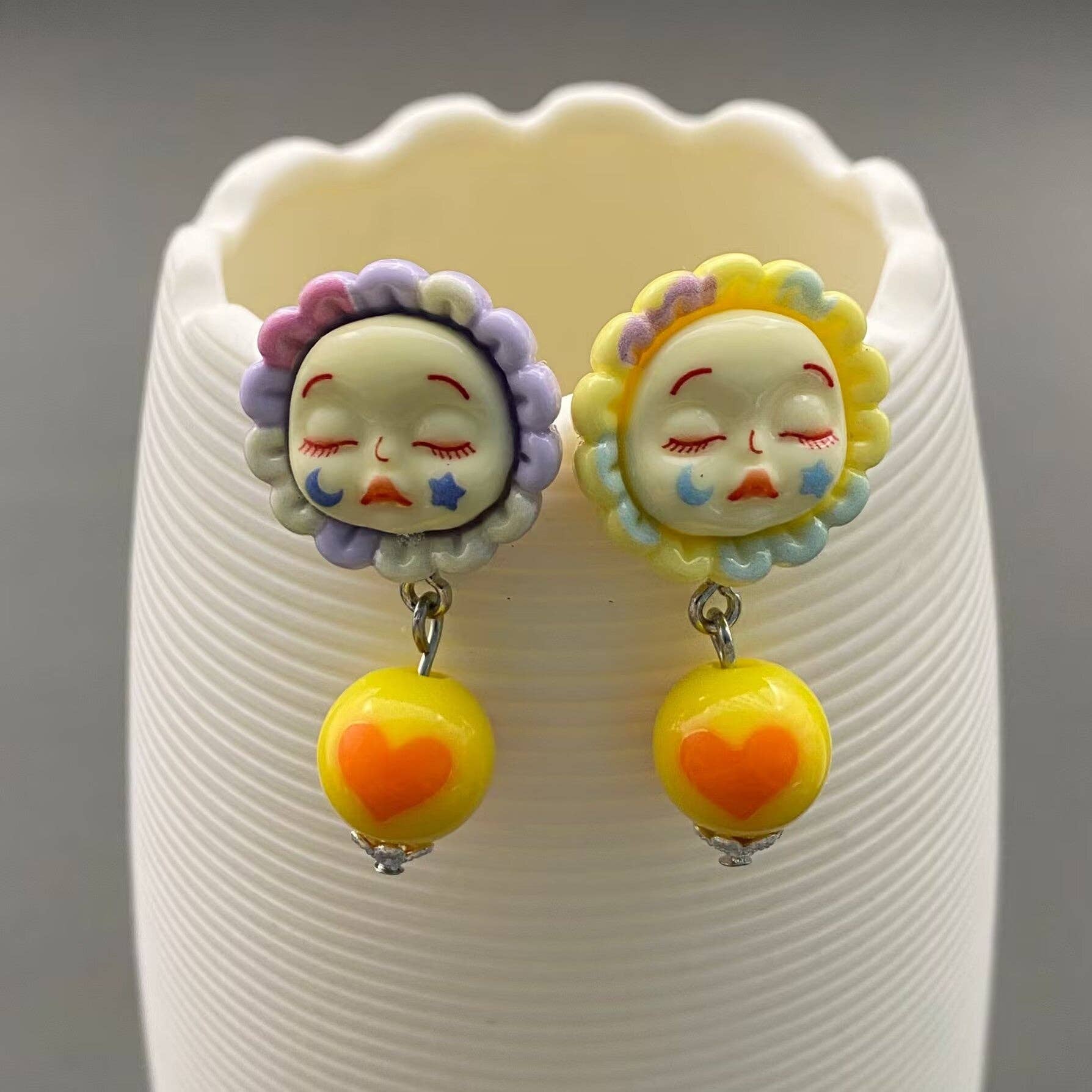 Sunflower Sleepy Doll Face Earrings - Robin Boutique