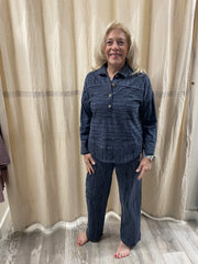 Stripe Cotton Slub J Pocket Flood Pant