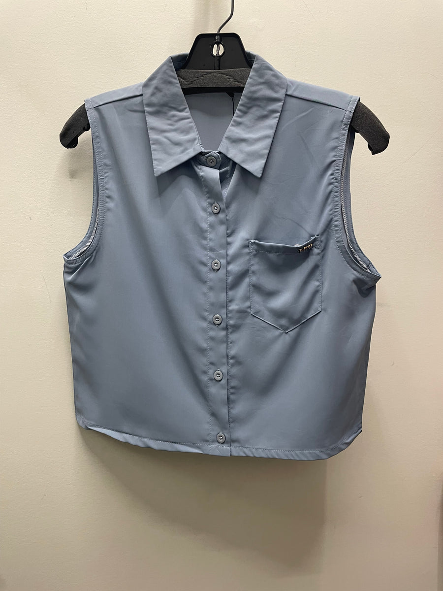 Reworked Sleeveless Flowy Crop Button Down #09
