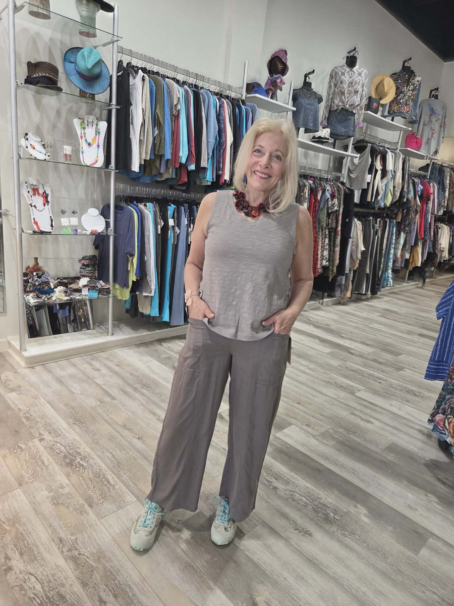 Solid V-Neck Slub Cotton Tank by Escape