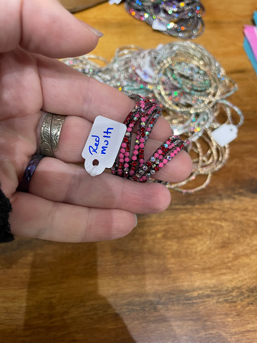 Rhinestone Tennis Stretch Bracelets on Black Silver