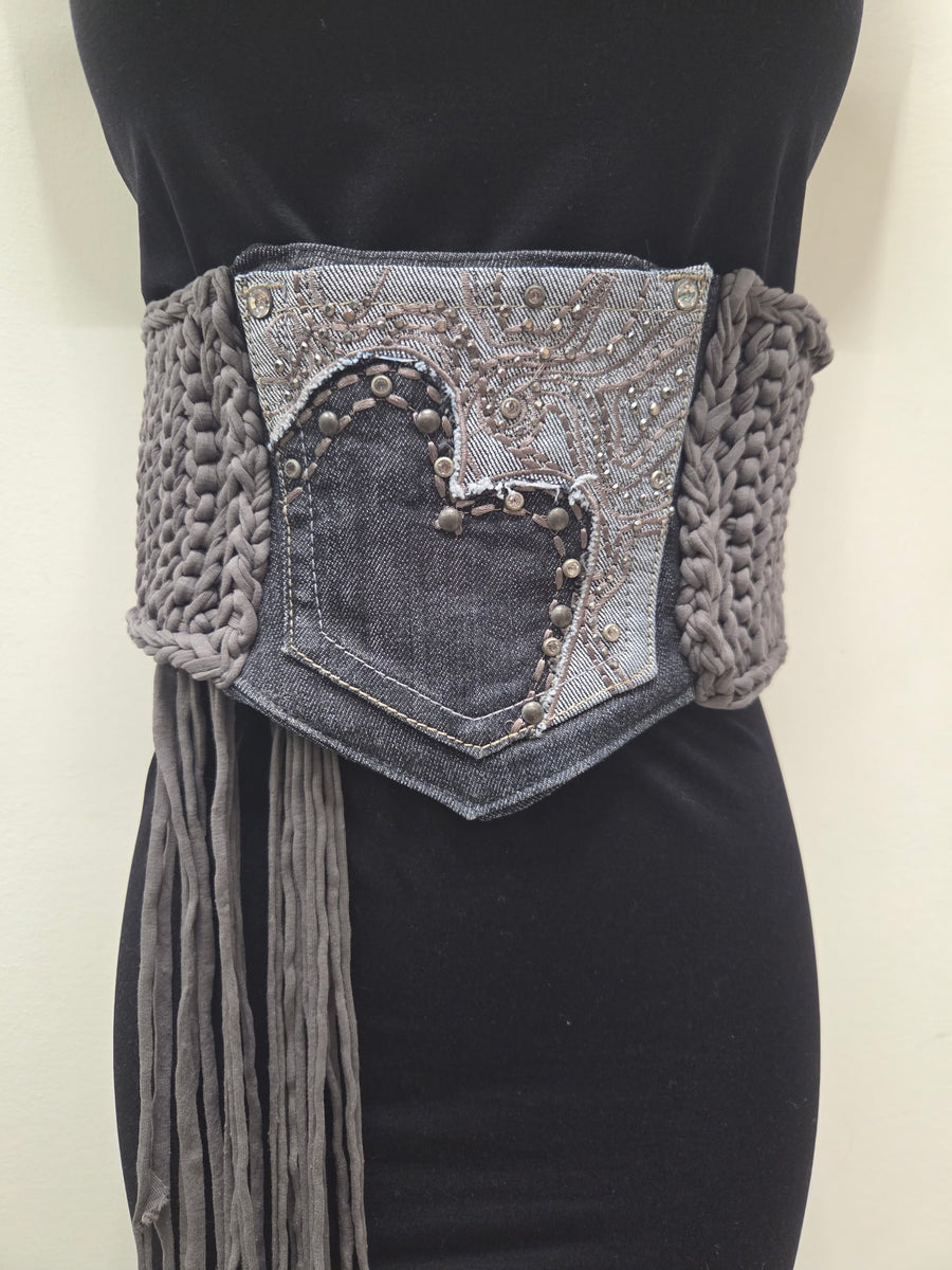 Handmade Robin Obi Pocket belt in Grey and Denim Robin Boutique