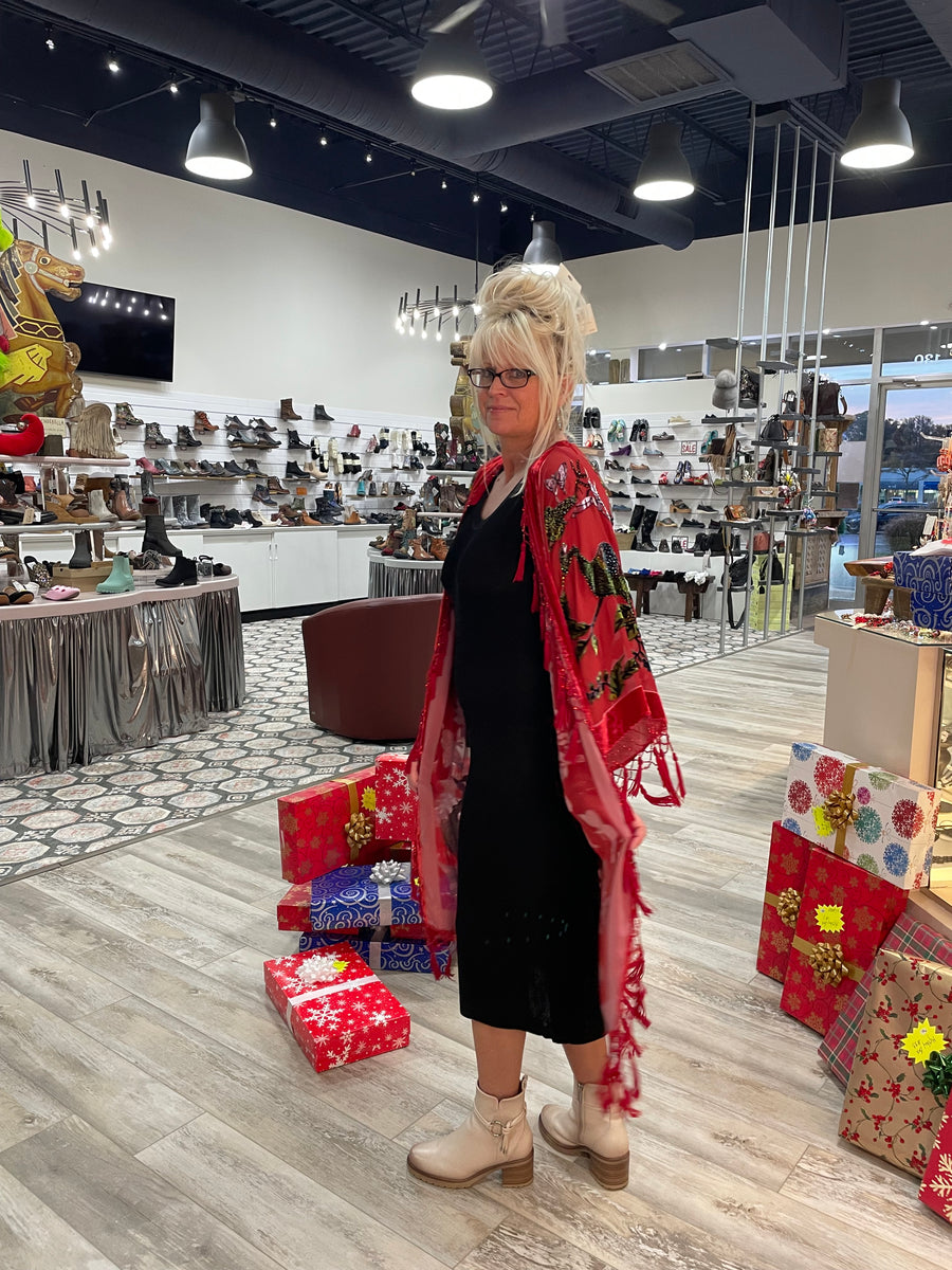 Silk Burnout Velvet Fringe Flutter Kimono by Aris A