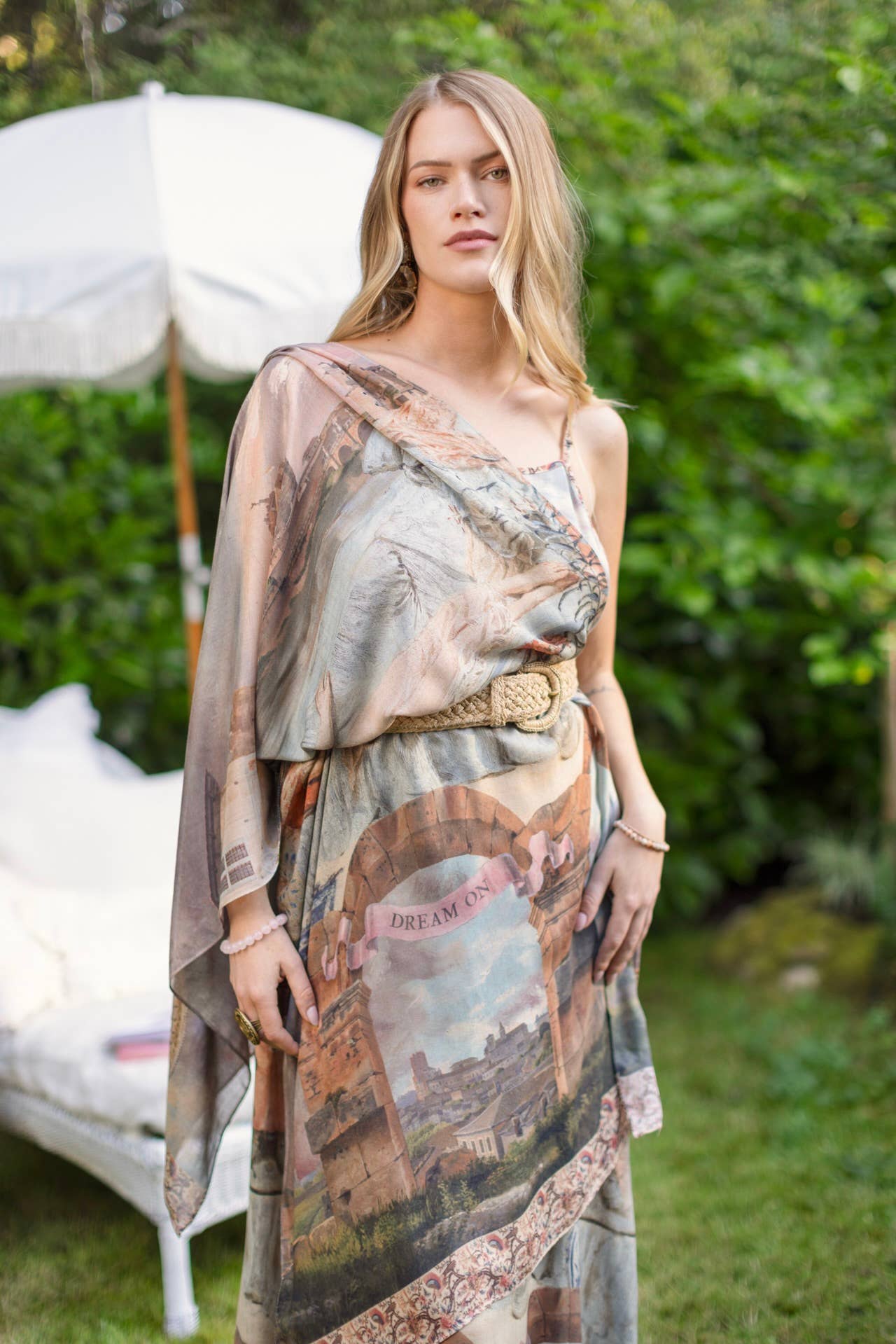 Additional view of Imaginarium Scarf with Moon and Dreamscape Print from Robin Boutique.