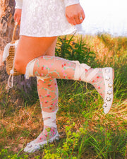 Sheer Rosettes Ruffle Bow Knee High Sock