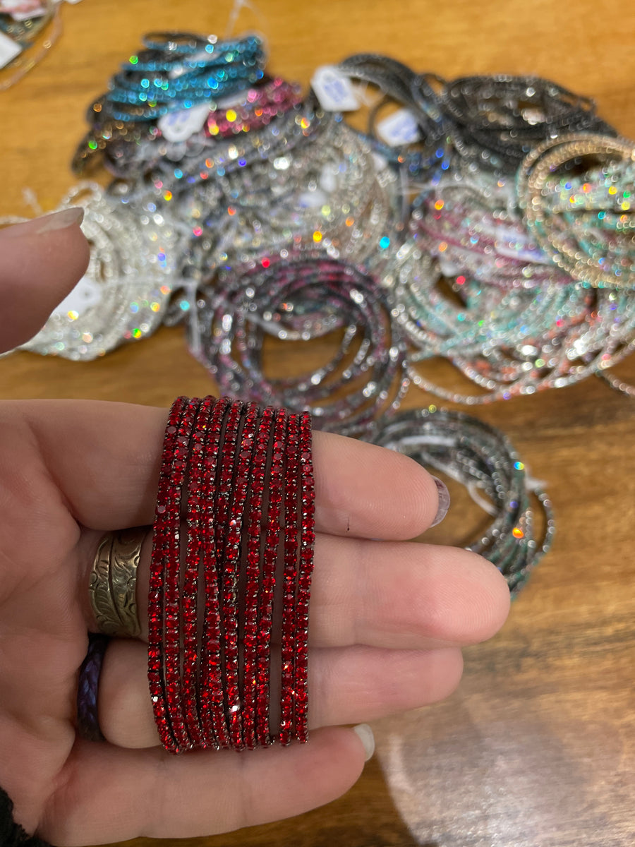 Rhinestone Tennis Stretch Bracelets on Black Silver