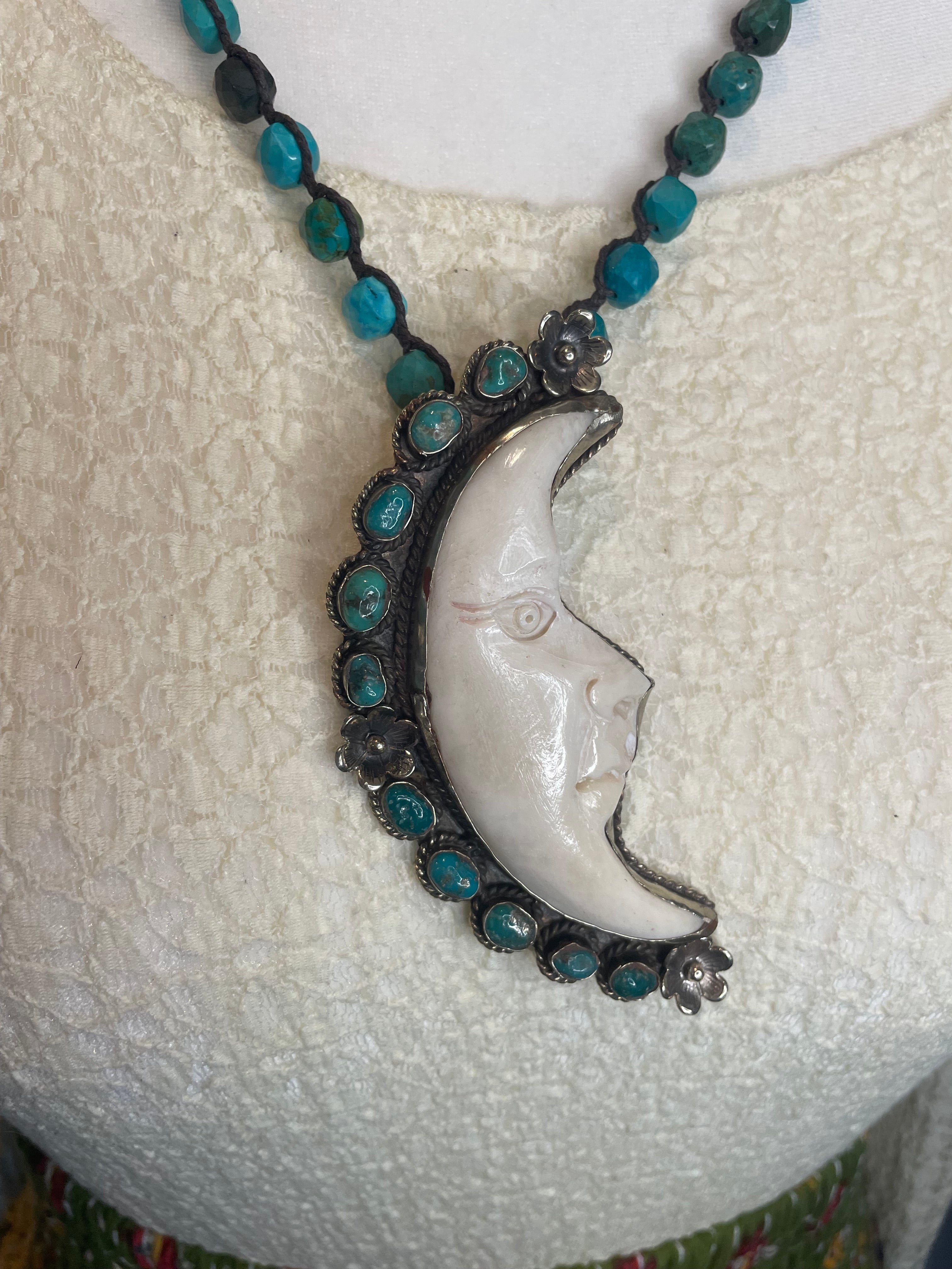 Turquoise Embellished Crescent Moon Necklace by Tara