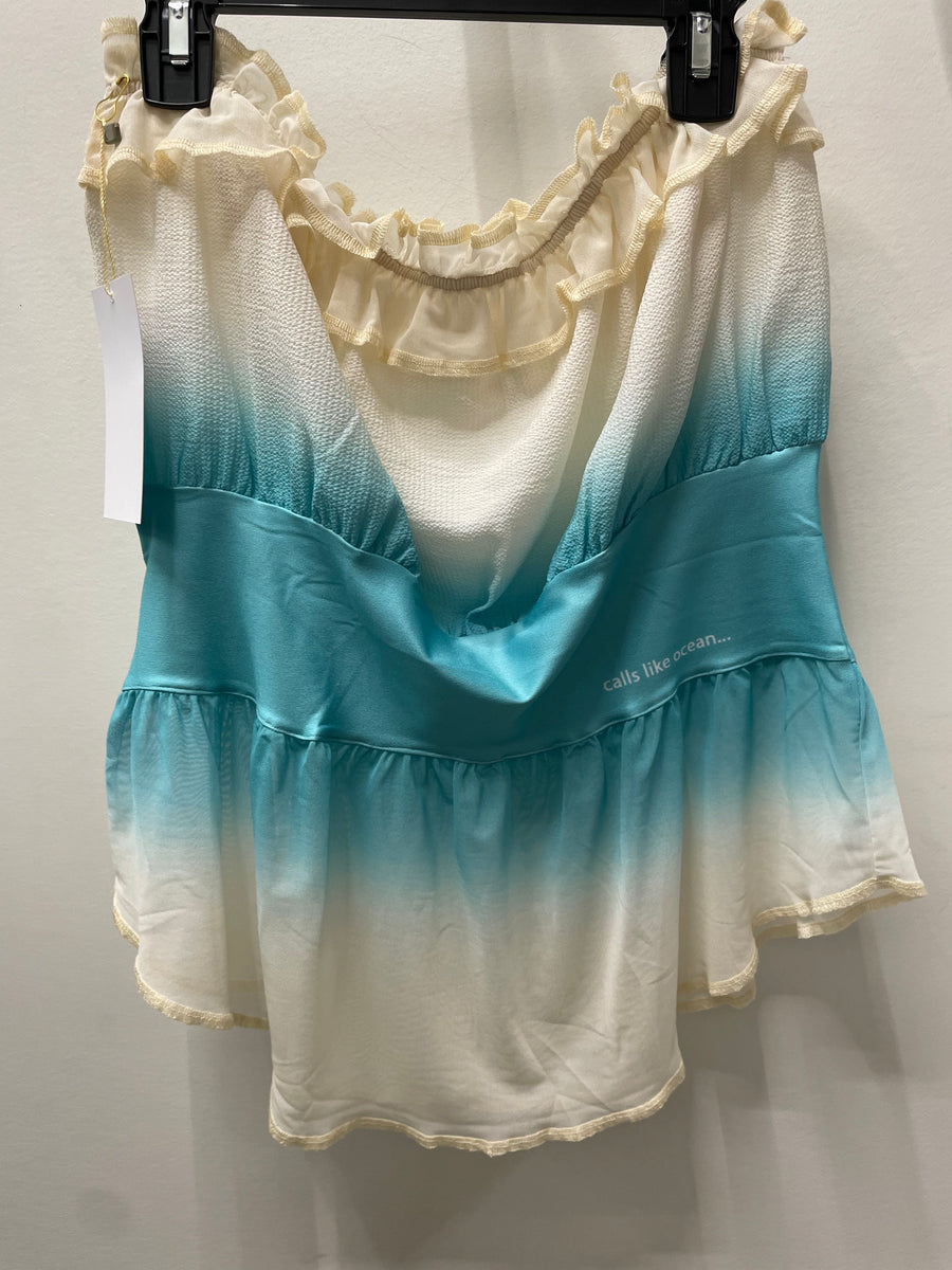 Strapless Ruffled Blouse in Ocean by IPNG Design