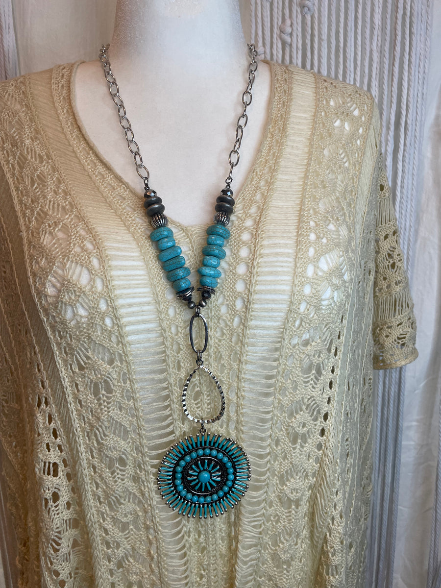 Turquoise Sunburst Pendant Necklace