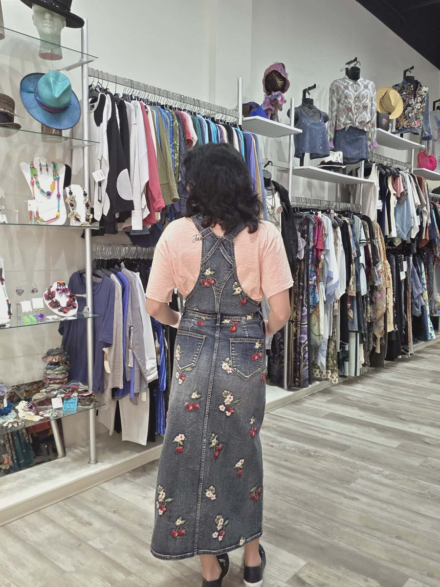 Sarah Overall Dress in Cherry on Top by Driftwood Jeans