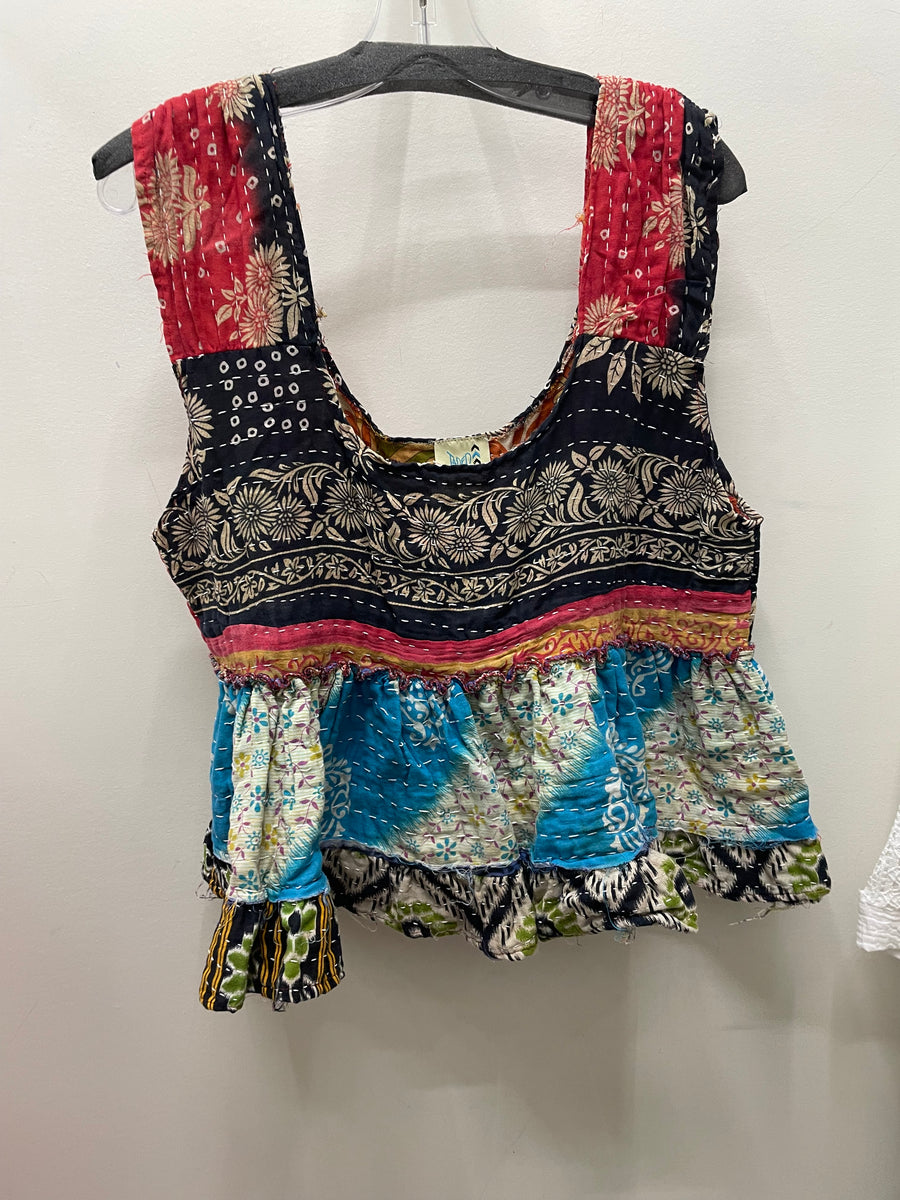 Kantha Sunrise "Summertime" Sleeveless Ruffle Tank by Jaded Gypsy