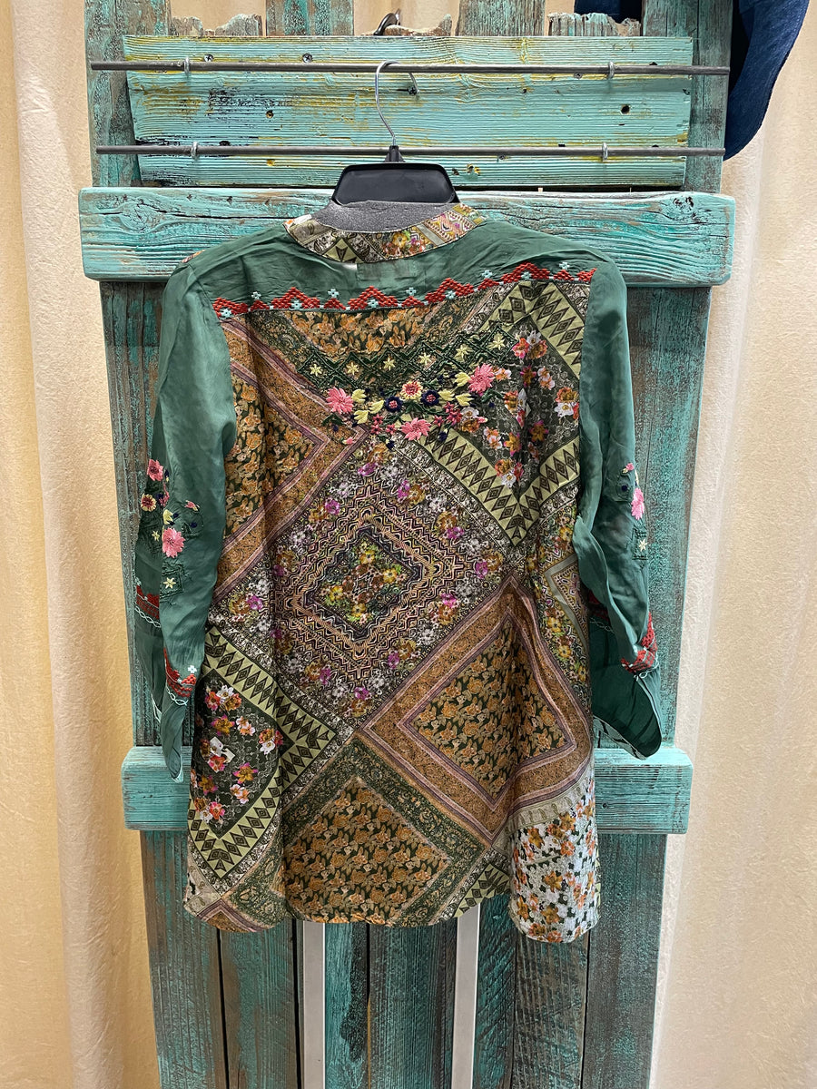 Floral Embroidered Mandarin Top by All About Her 5556