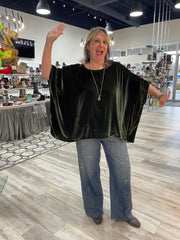 Olive Silk Velvet Scarf Top