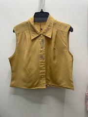 Reworked Sleeveless Flowy Crop Button Down #07
