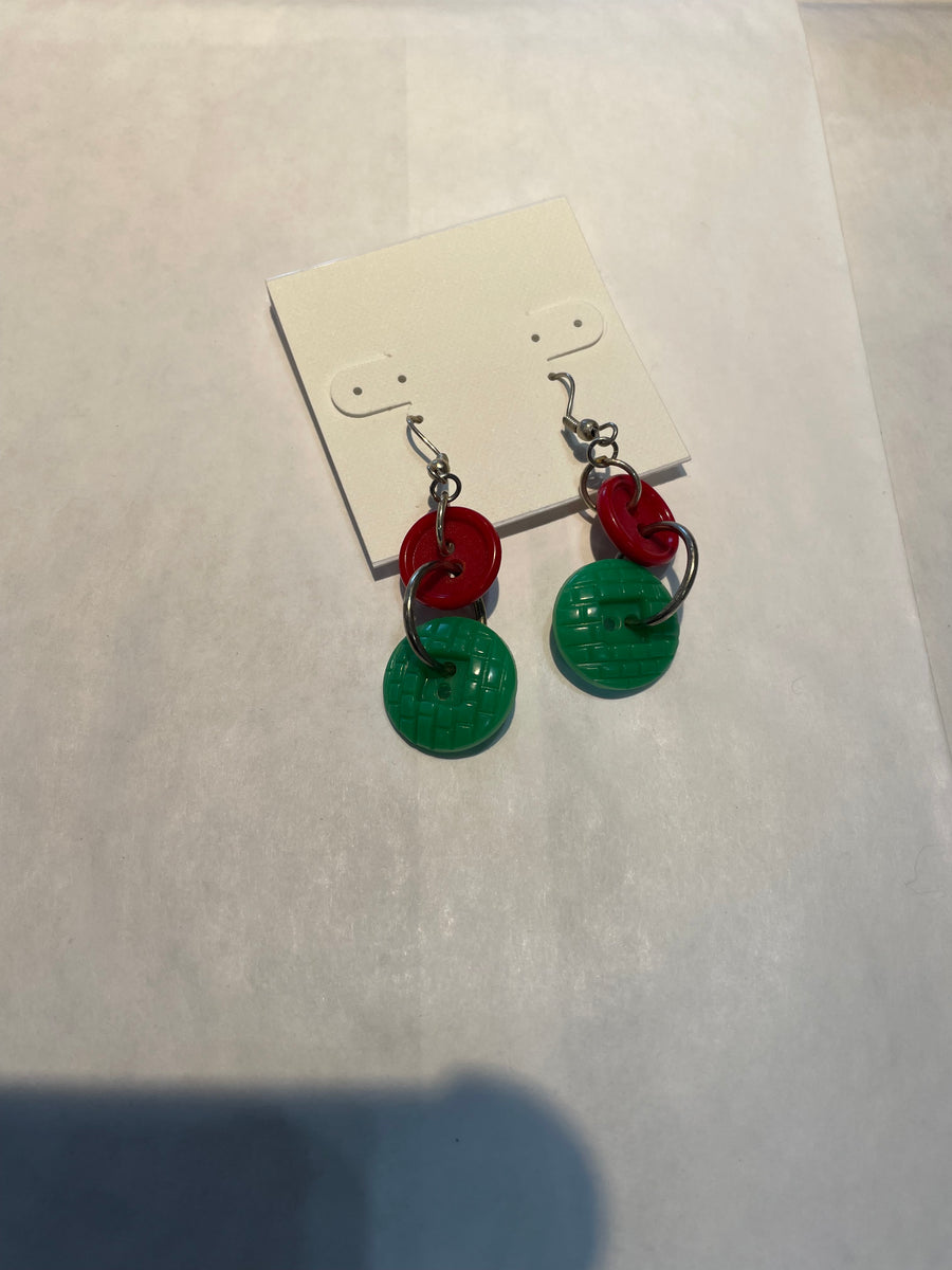 Holiday Colors Long Button Earrings by Lori