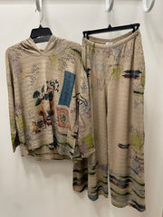 Wide Leg Palazzo Pant in Thyme Print by Inoah