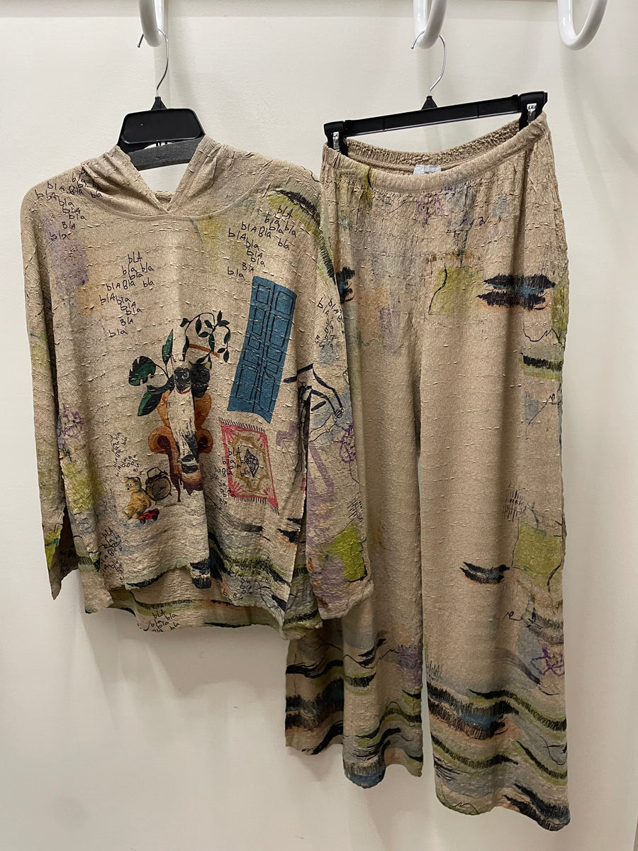 Wide Leg Palazzo Pant in Thyme Print by Inoah