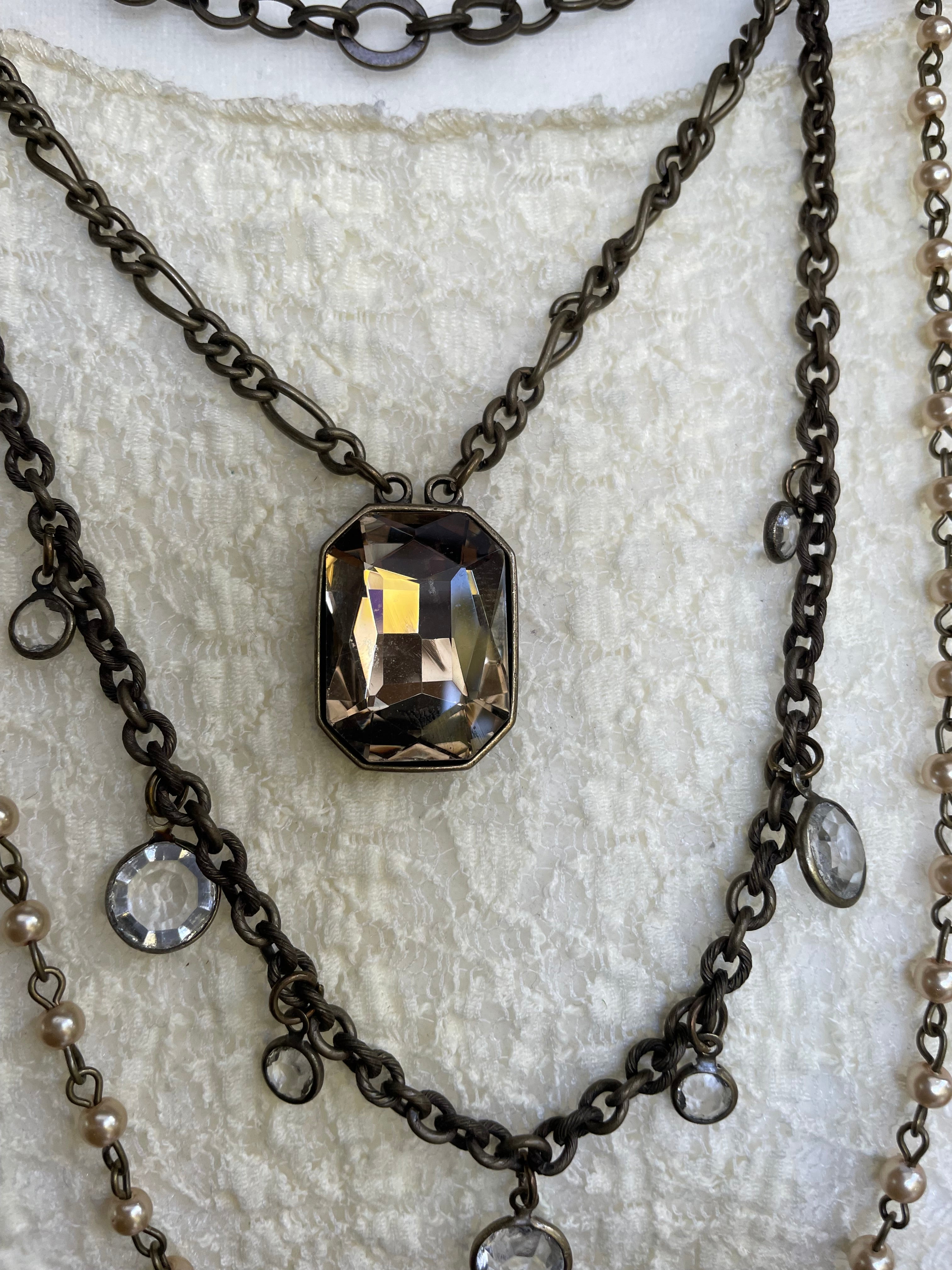 Multi Chain Pearl Glass Necklace