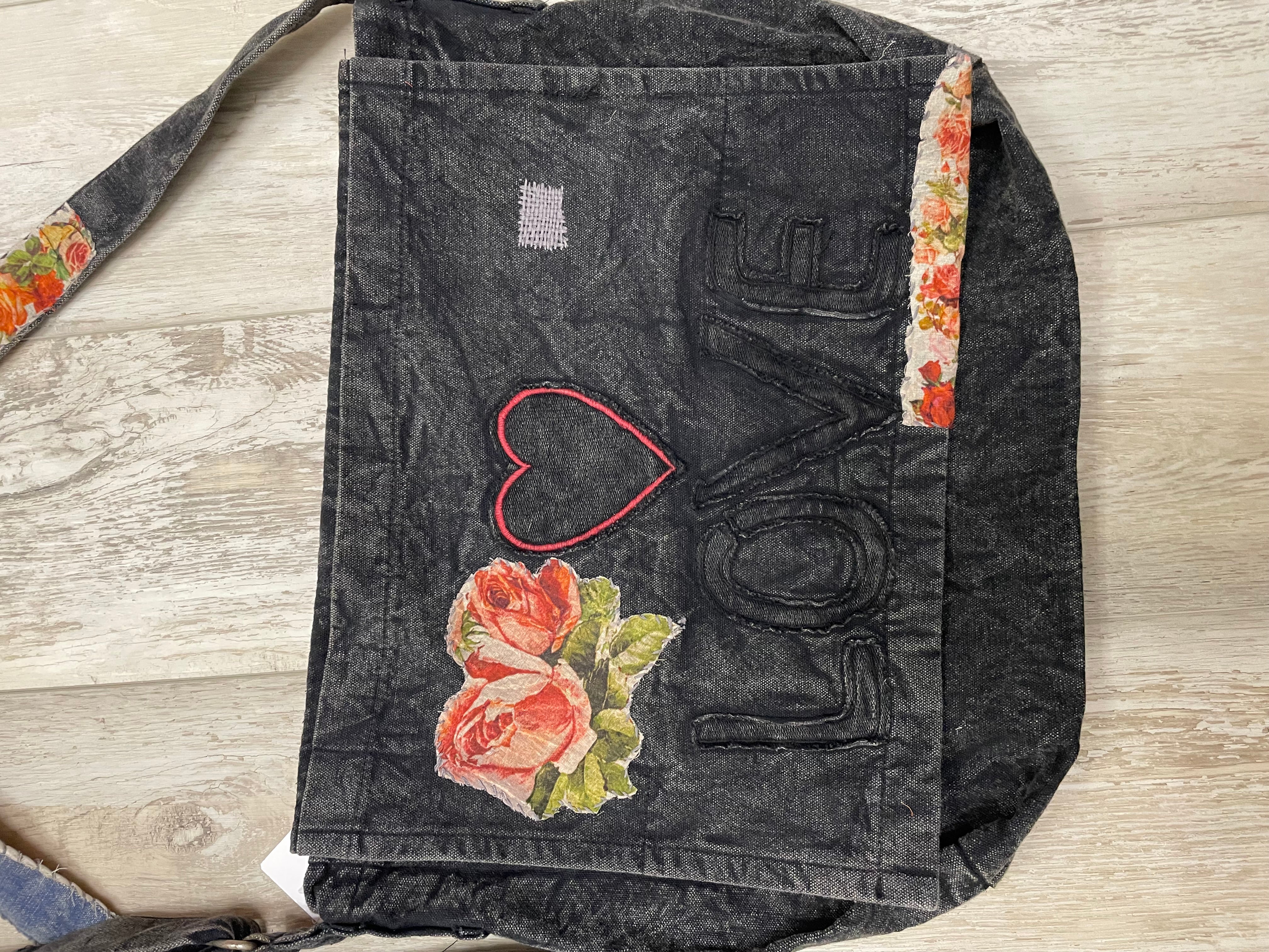 Denim Patch Messenger Bag