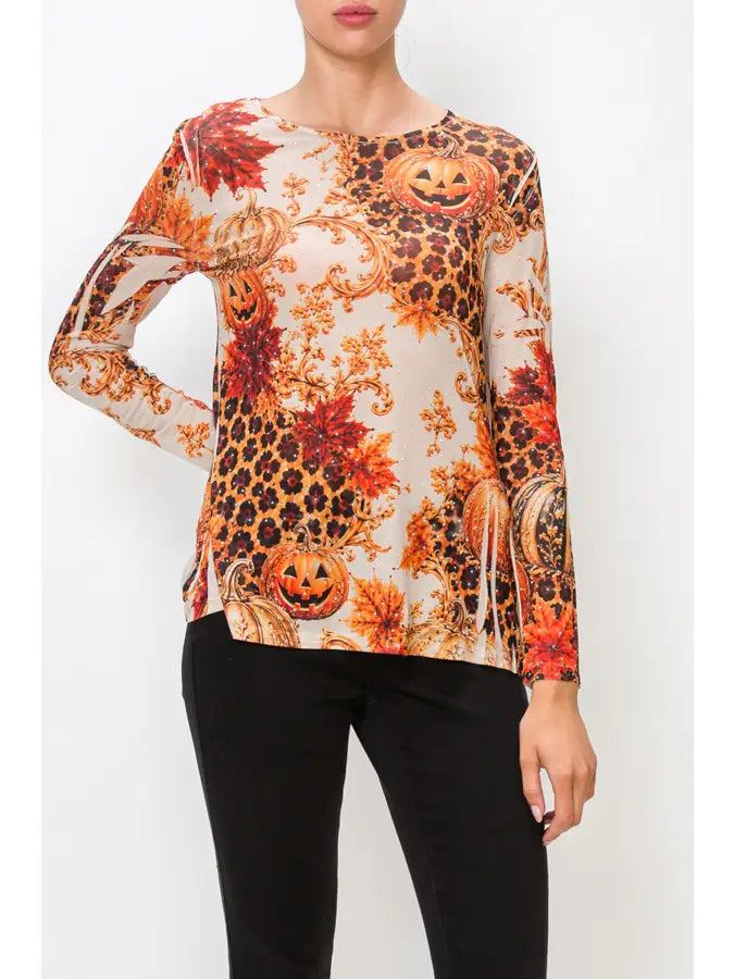Sparkly Sheer Mesh Layering Shirt in Fall Leopard by Origami