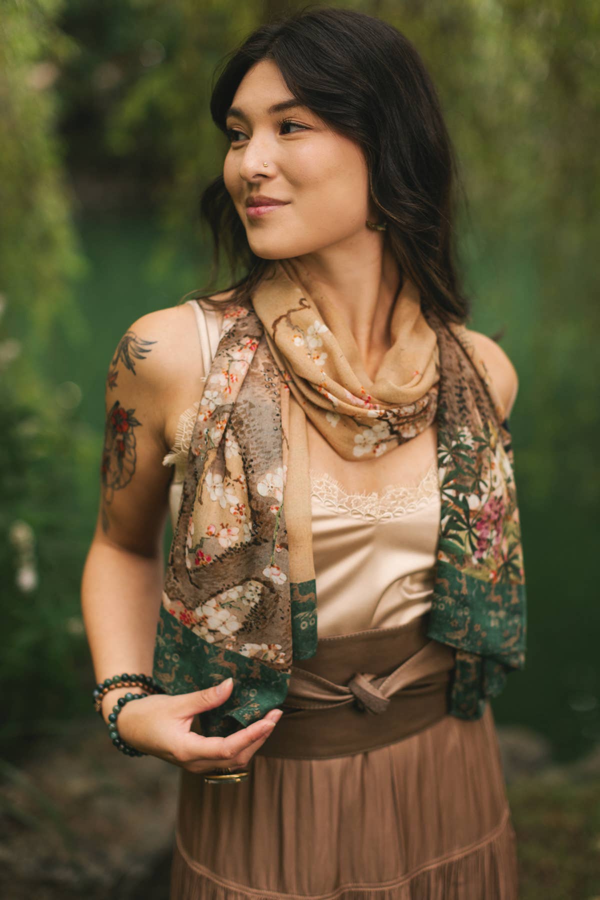 Fable Bohemian Floral Bamboo Scarf with Deer & Moon
