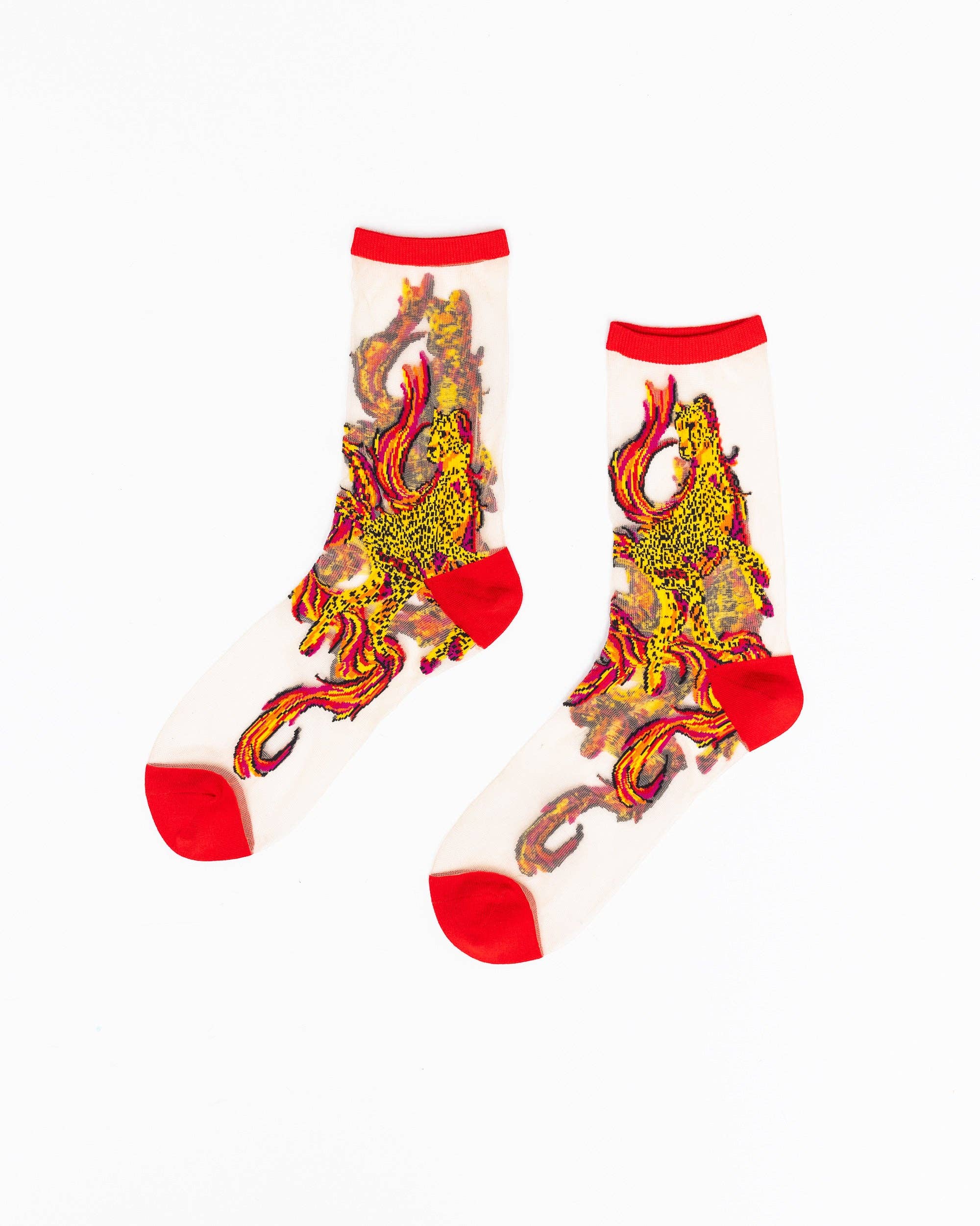 Flaming Cheetah Sheer Crew Sock by Sock Candy Robin Boutique