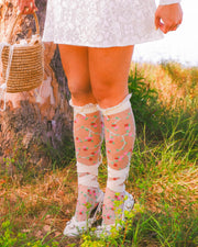 Sheer Rosettes Ruffle Bow Knee High Sock