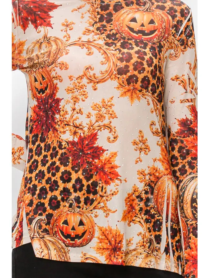 Sparkly Sheer Mesh Layering Shirt in Fall Leopard by Origami