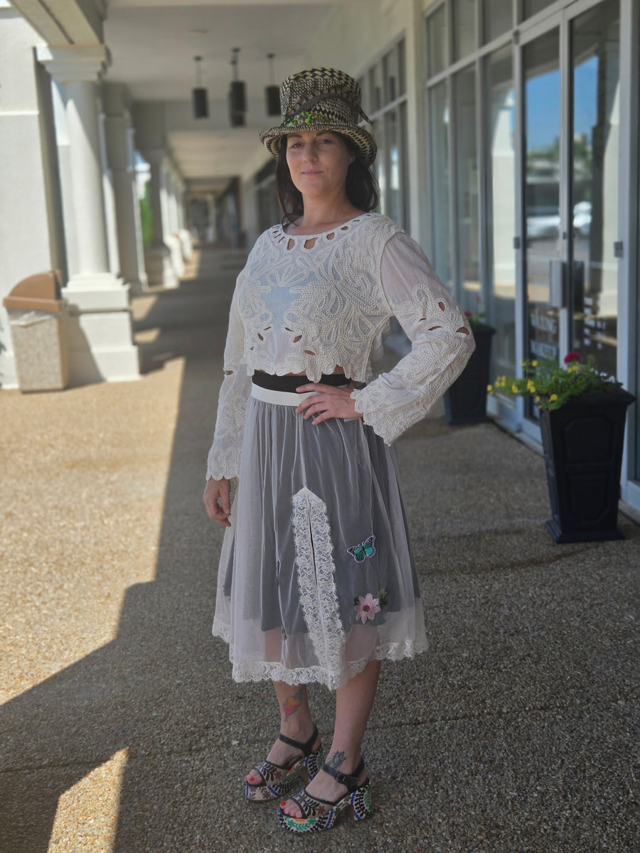 Natural Mesh Skirt with Butterfly Appliques Robin Boutique