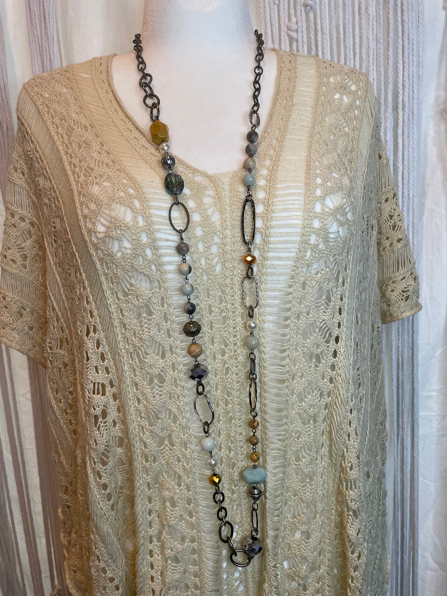 Bead and Chain Long Necklace