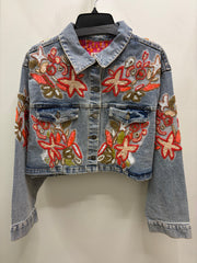 Beaded Cropped Jean Jacket