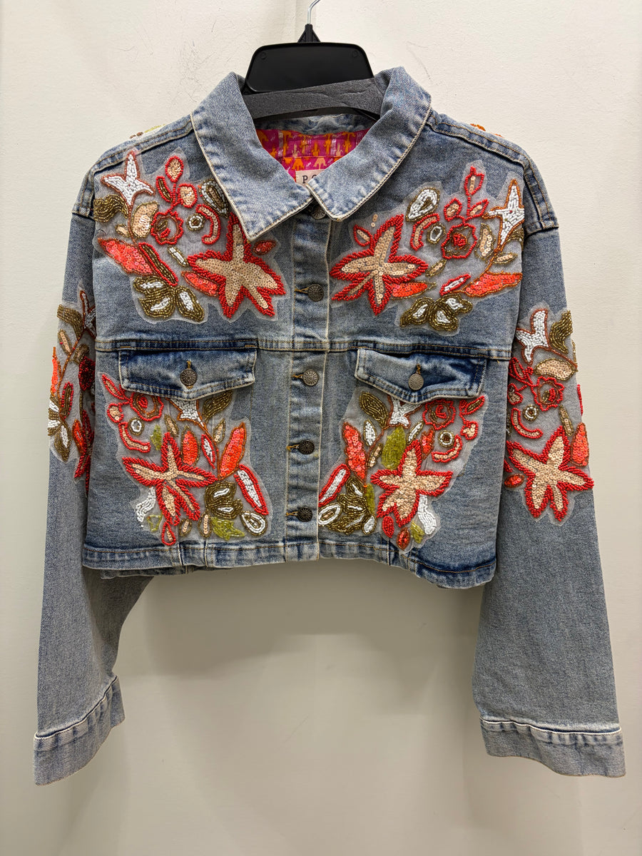 Beaded Cropped Jean Jacket