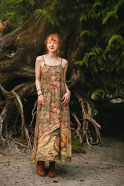 Woodland Wisdom Bohéme Maxi Slip Dress w/ Florals, Fox & Owl