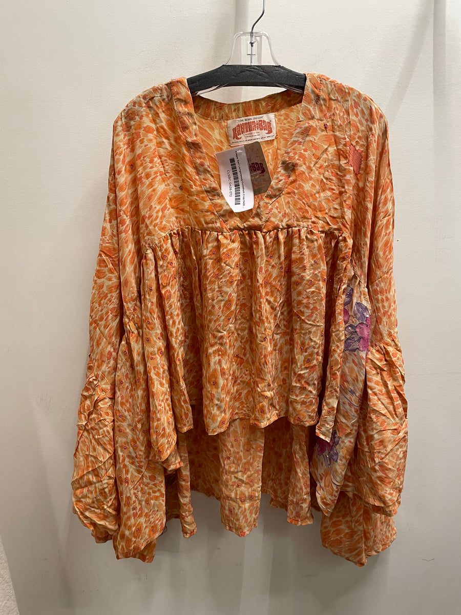 Crepe Sari Bell Sleeve Golddust Crop Top #072 by Kantha Bae