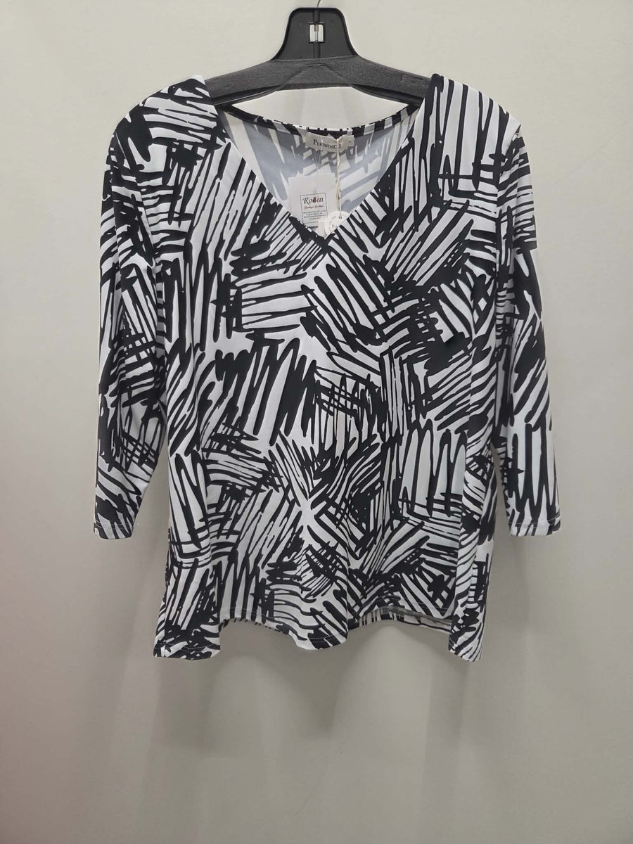 V-Neck Stretch Scribble Blouse by Creations Robin Boutique