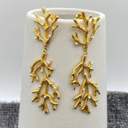 Inlaid Pearl Coral 18K Gold Plated Post Earrings - Robin Boutique