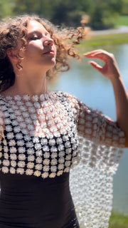 Lace Poncho with All Over Pearls by EllyNDale