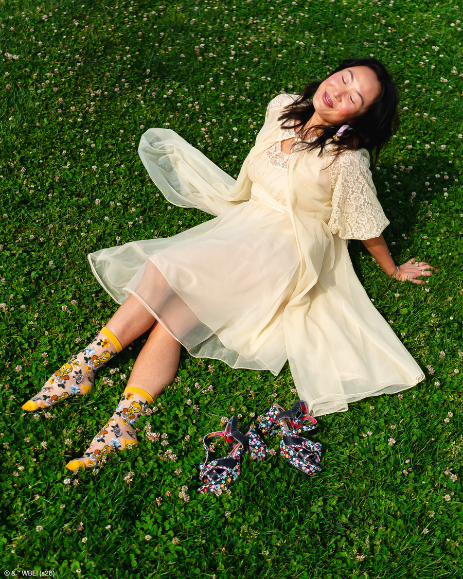 Tweety Floral Sheer Crew Sock