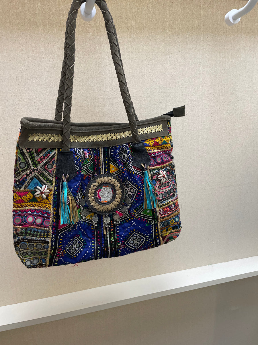 Upcycled Embroidered Market Shoulder Bag by Kantha Bae