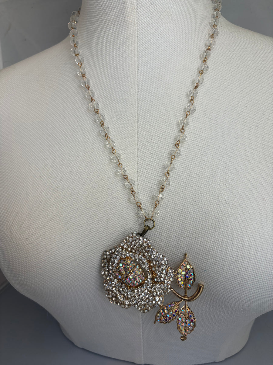 Rhinestone Rose Necklace by Gina